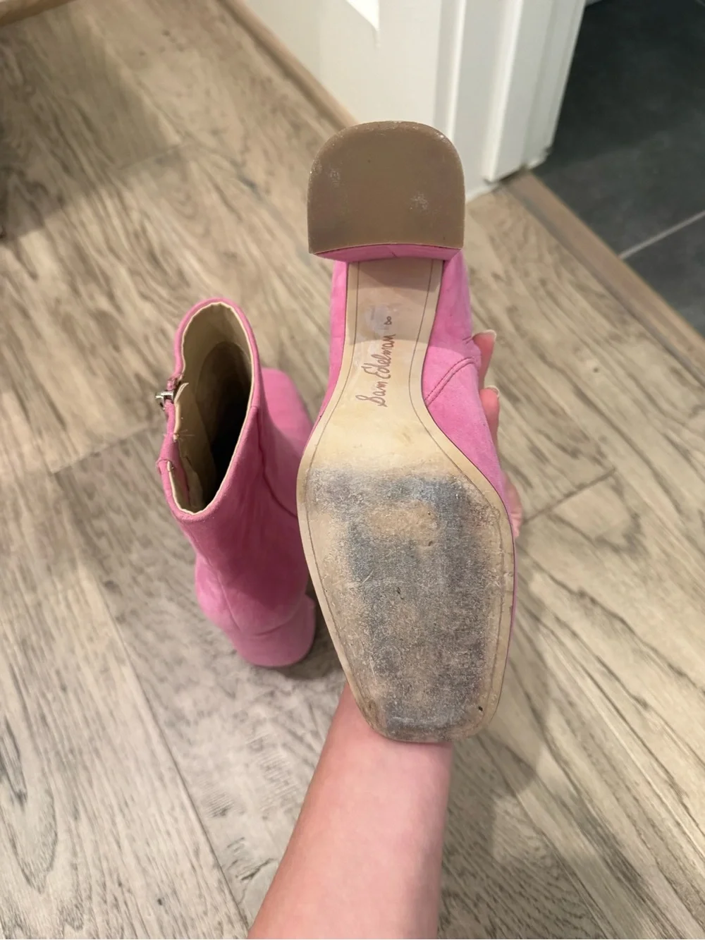Sam Edelman Pink Suede Block Heel Ankle Boots